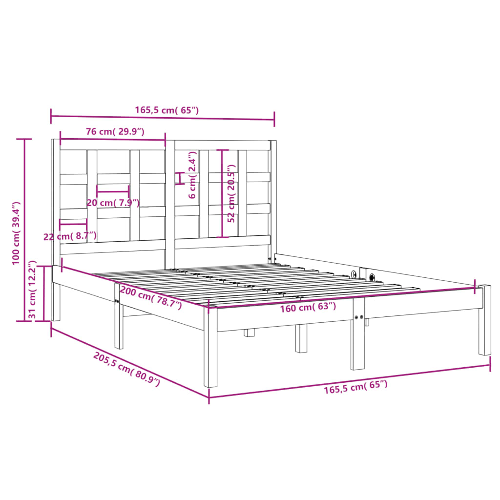 Cadre de lit sans matelas blanc 160x200 cm bois massif