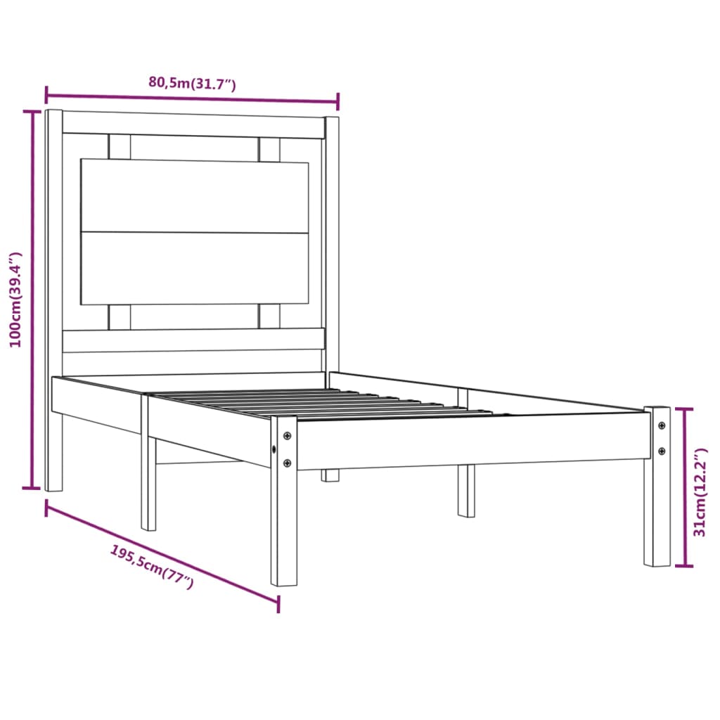 Cadre de lit sans matelas blanc 75x190 cm bois massif