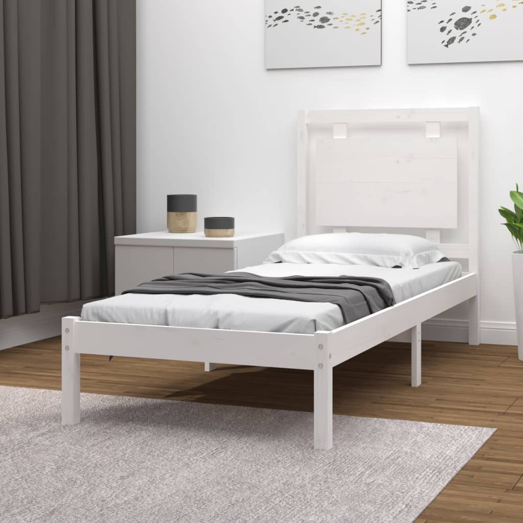 Cadre de lit sans matelas blanc 75x190 cm bois massif