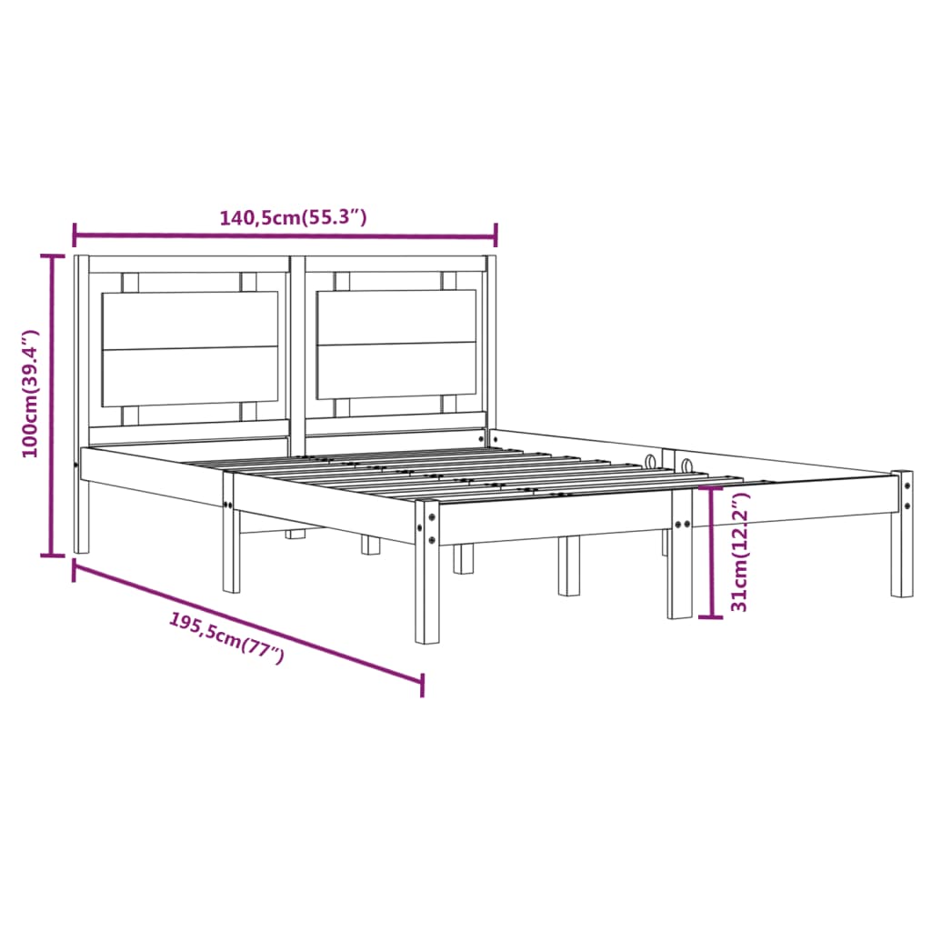 Cadre de lit sans matelas 135x190 cm bois massif