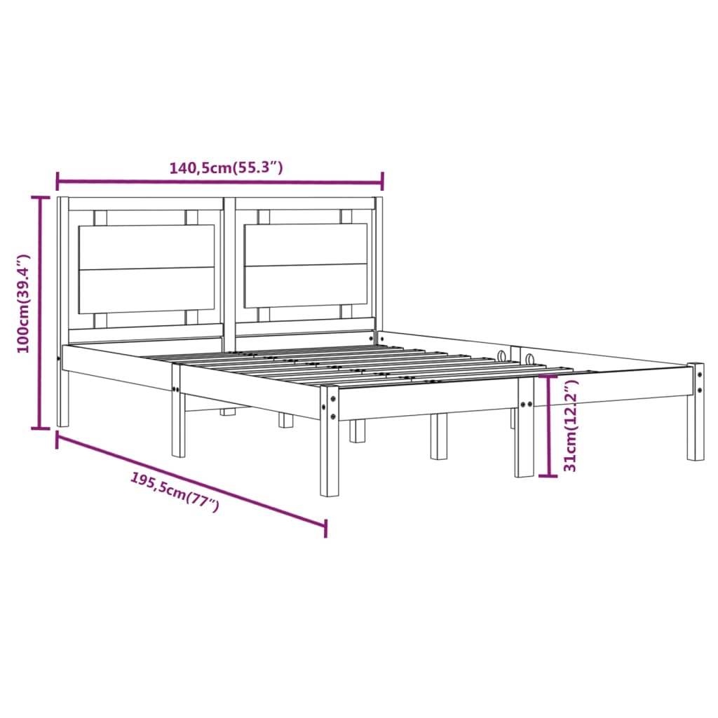 Cadre de lit sans matelas blanc 135x190 cm bois massif