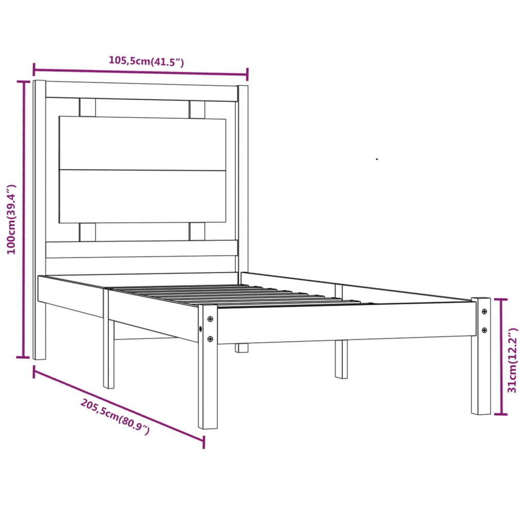 Cadre de lit sans matelas blanc 100x200 cm bois massif