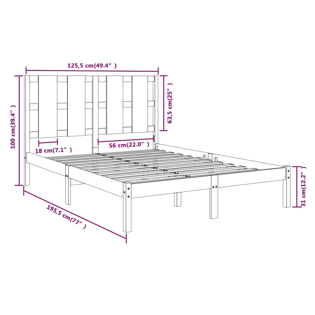 Cadre de lit sans matelas blanc 120x190 cm bois massif