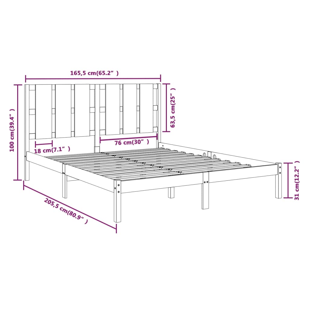 Cadre de lit sans matelas blanc 160x200 cm bois de pin massif