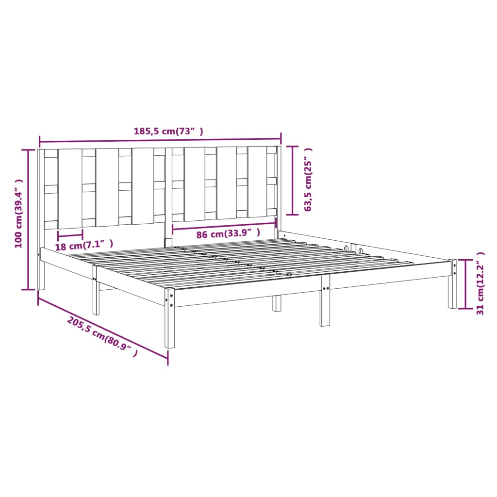 Cadre de lit sans matelas blanc 180x200 cm bois massif