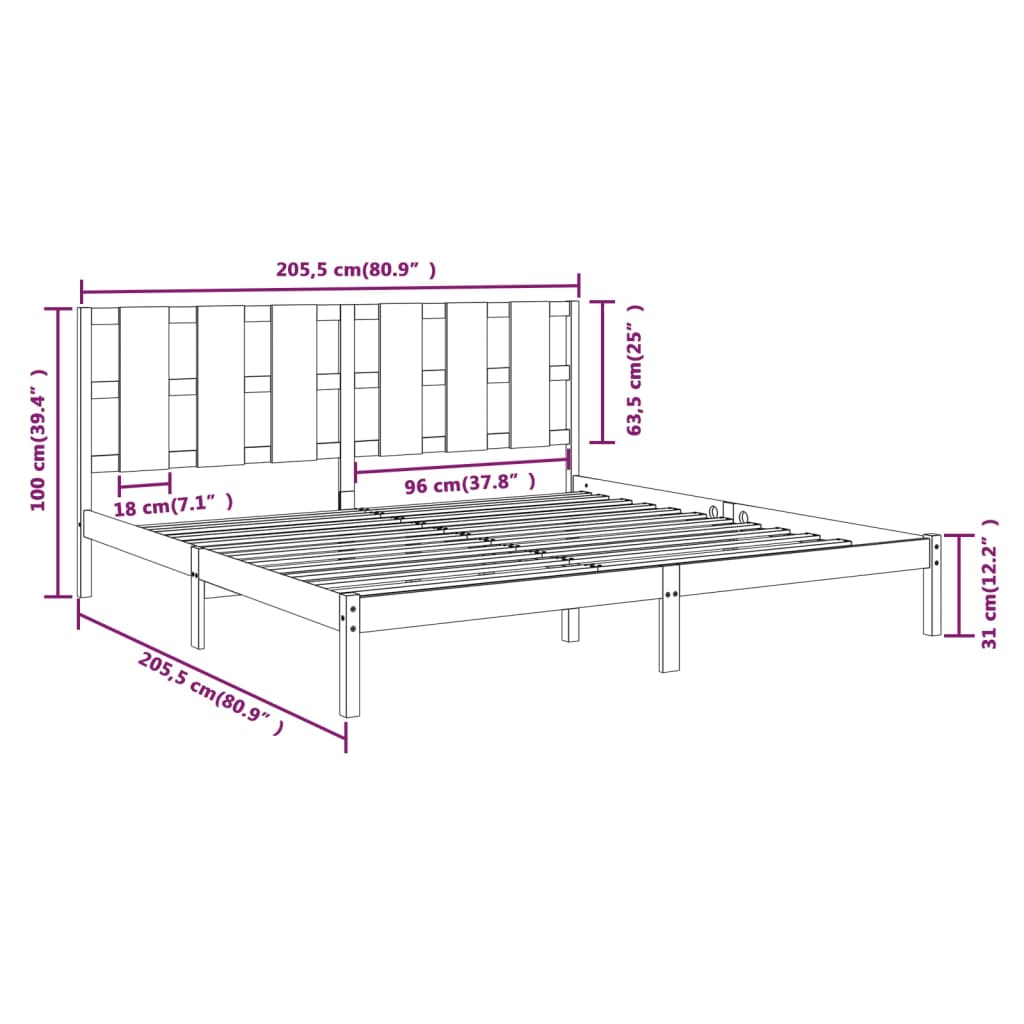 Cadre de lit sans matelas blanc 200x200 cm bois massif de pin