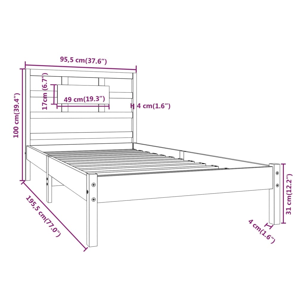 Cadre de lit sans matelas blanc 90x190 cm bois massif