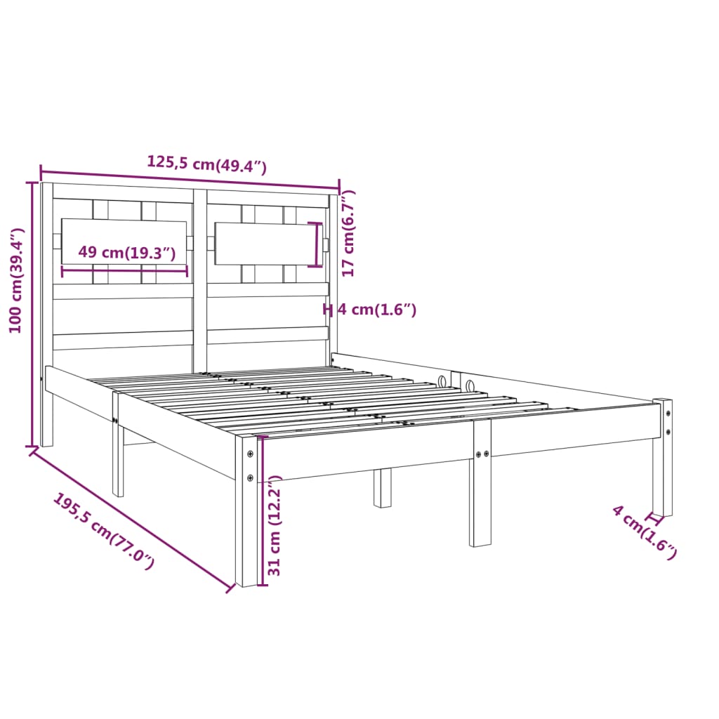 Cadre de lit sans matelas blanc 120x190 cm bois massif