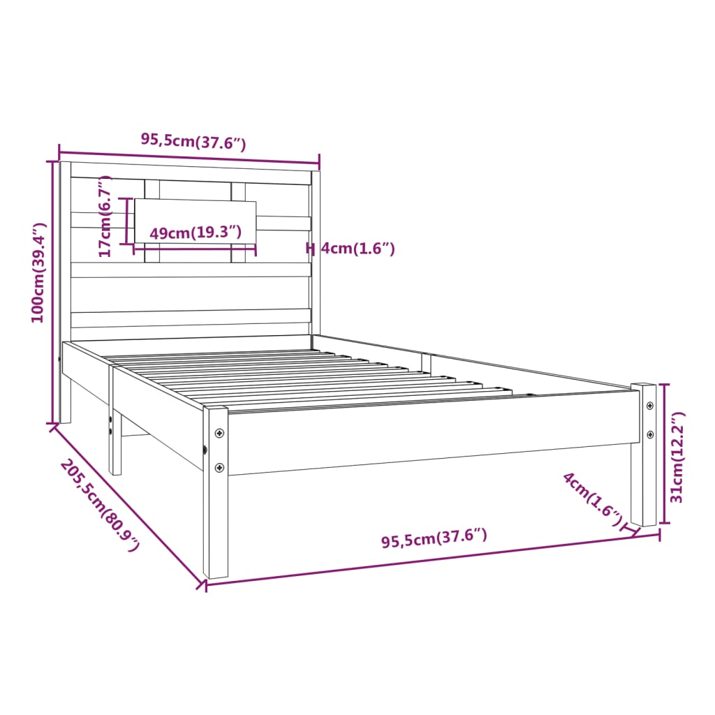 Cadre de lit sans matelas 90x200 cm bois massif