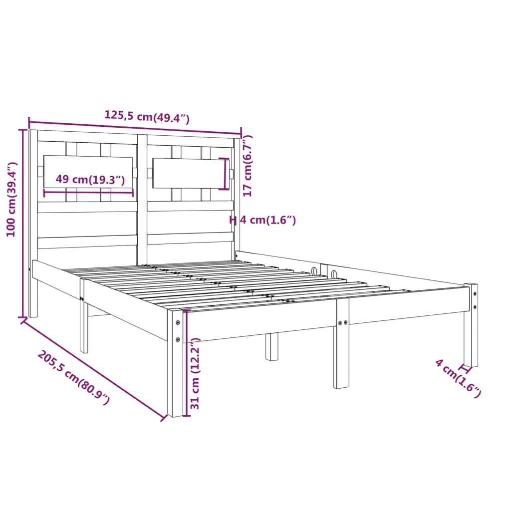 Cadre de lit sans matelas blanc 120x200 cm bois massif