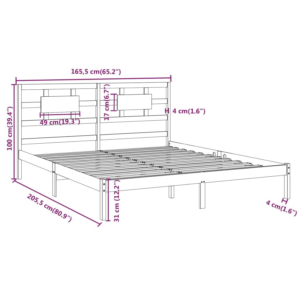 Cadre de lit sans matelas blanc 160x200 cm bois massif