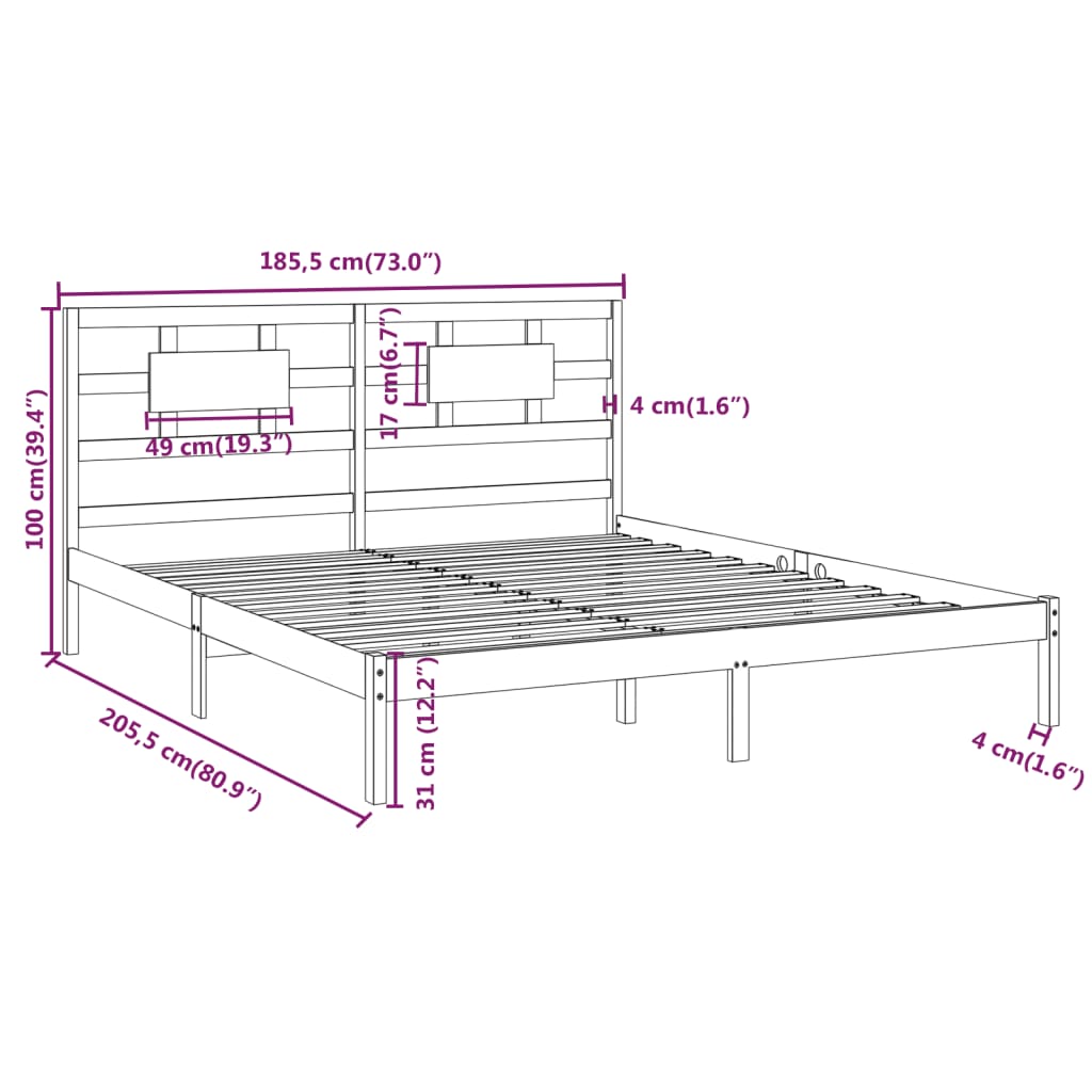 Cadre de lit sans matelas blanc 180x200 cm bois massif