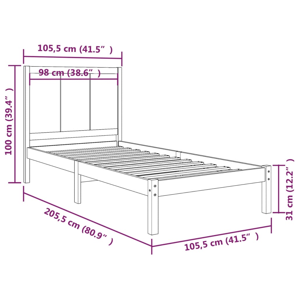 Cadre de lit sans matelas 100x200 cm bois massif de pin