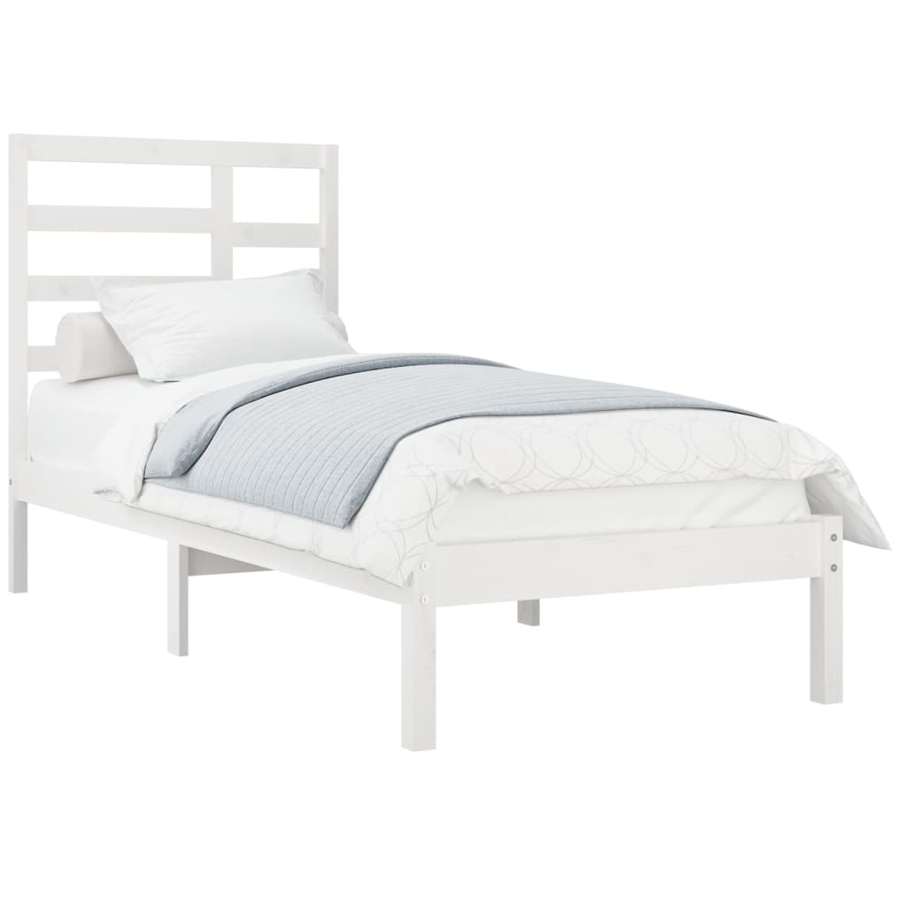 Cadre de lit sans matelas blanc bois massif 75x190 cm