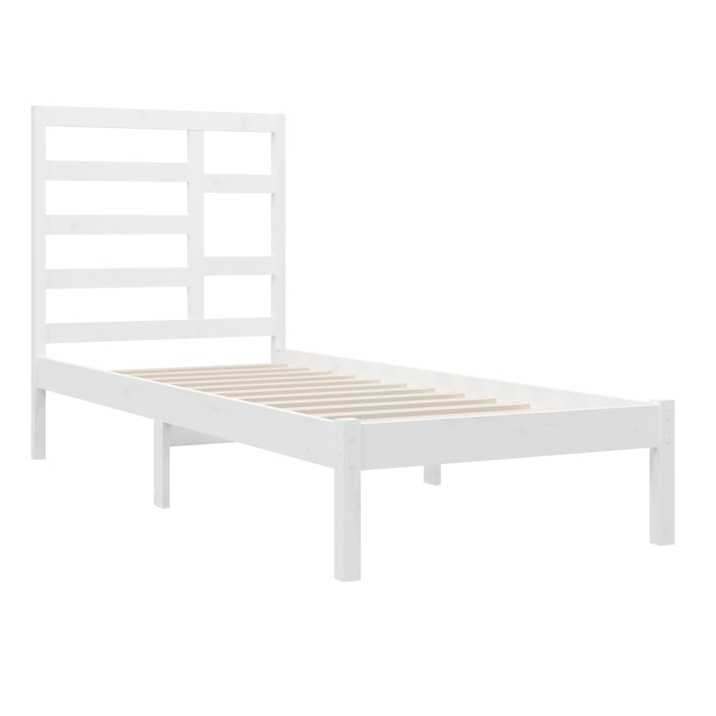 Cadre de lit sans matelas blanc bois massif 75x190 cm