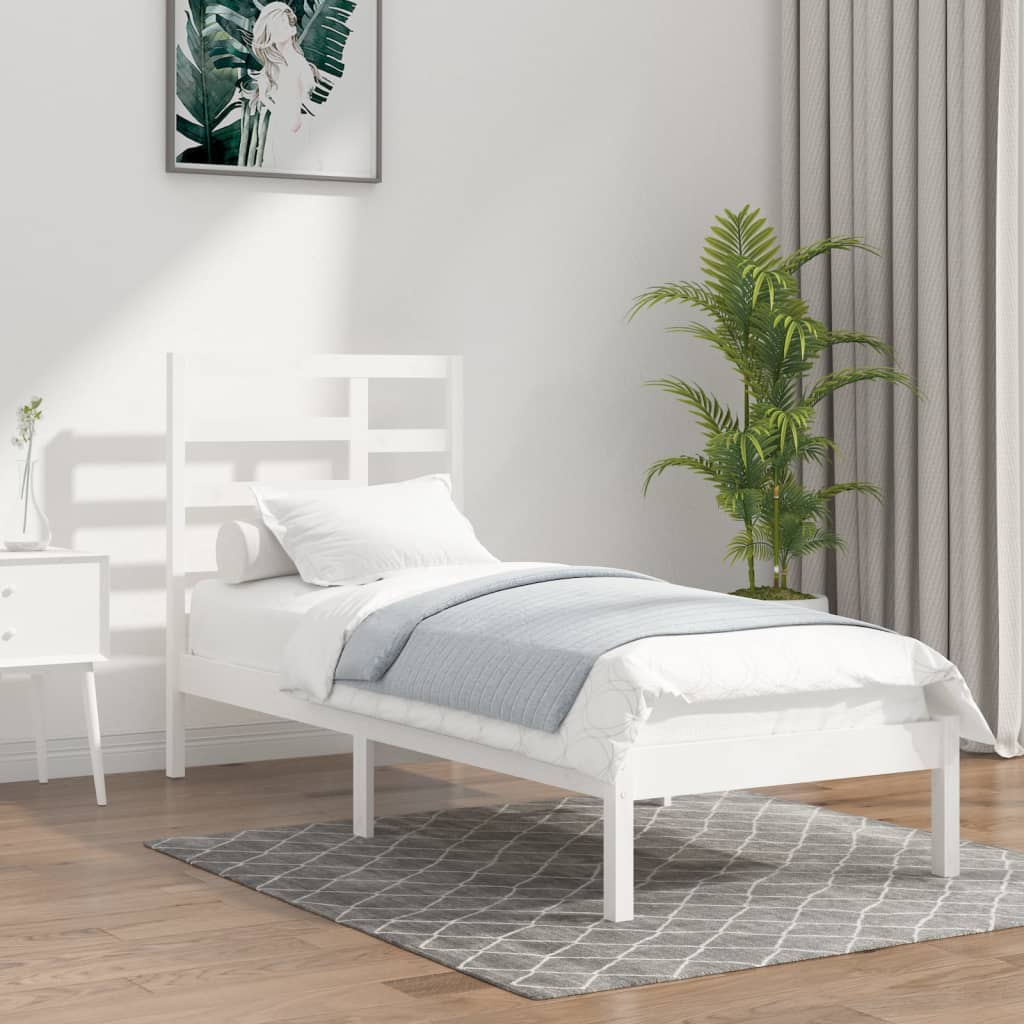 Cadre de lit sans matelas blanc bois massif 75x190 cm