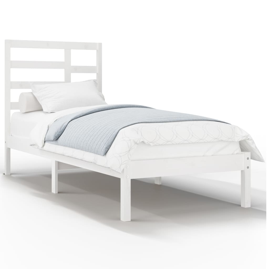 Cadre de lit sans matelas blanc bois massif 90x190 cm