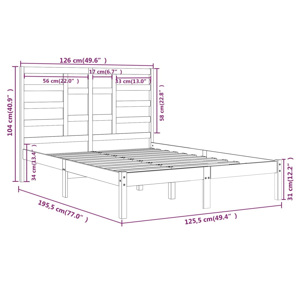 Cadre de lit sans matelas bois massif 120x190 cm