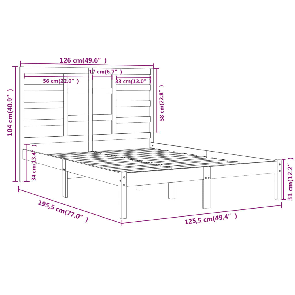 Cadre de lit sans matelas blanc bois massif 120x190 cm