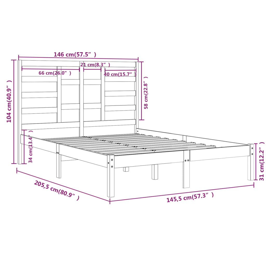 Cadre de lit sans matelas bois massif 140x200 cm