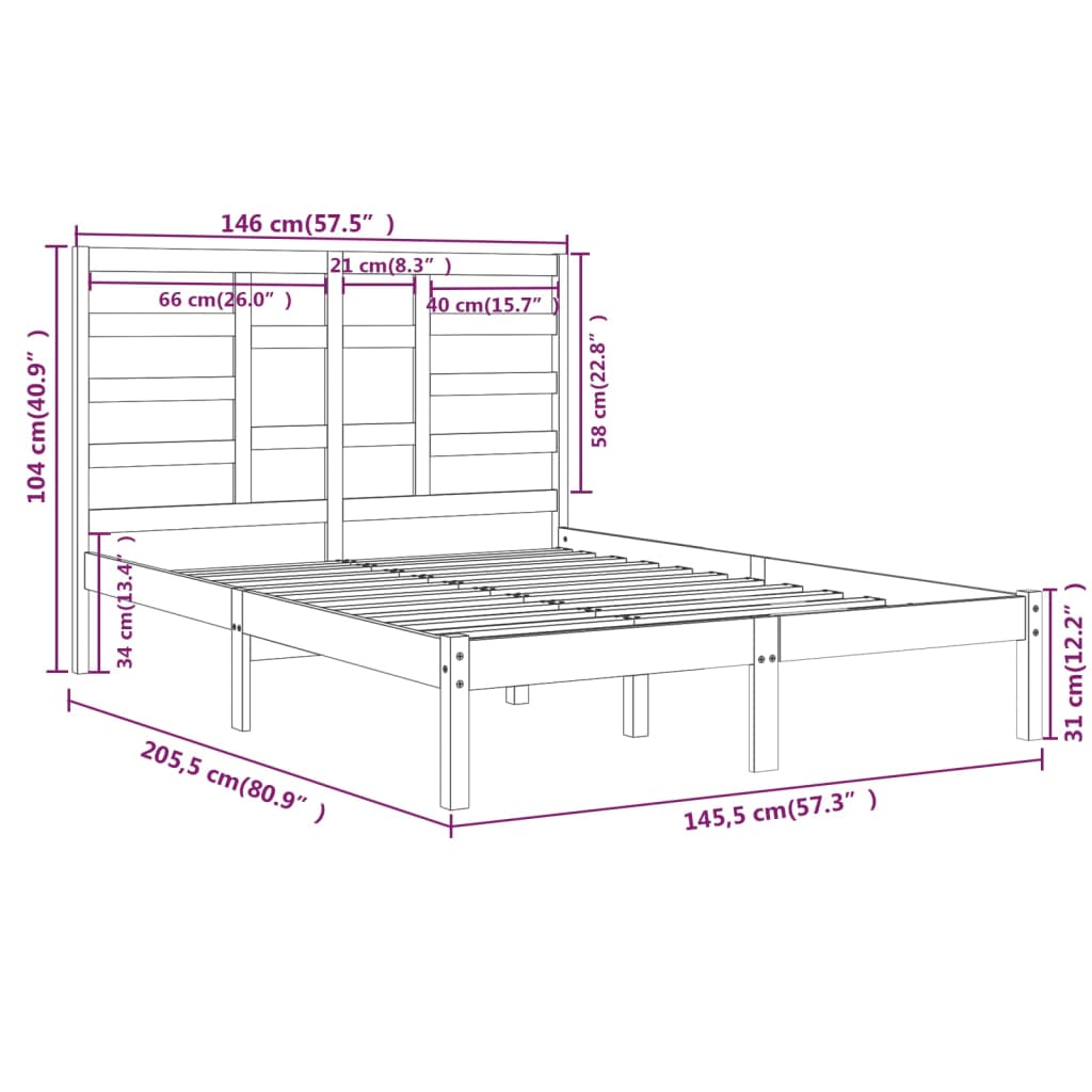 Cadre de lit sans matelas blanc bois massif 140x200 cm