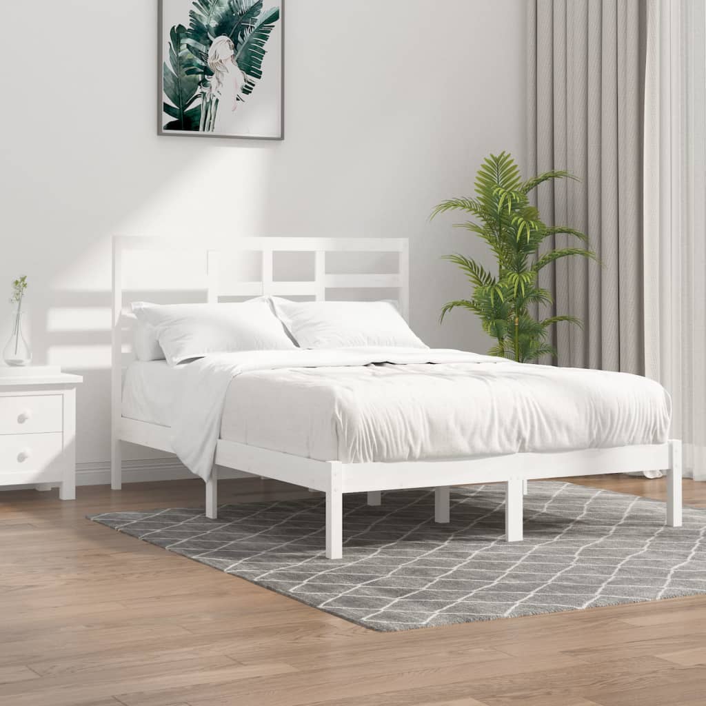 Cadre de lit sans matelas blanc bois massif 140x200 cm