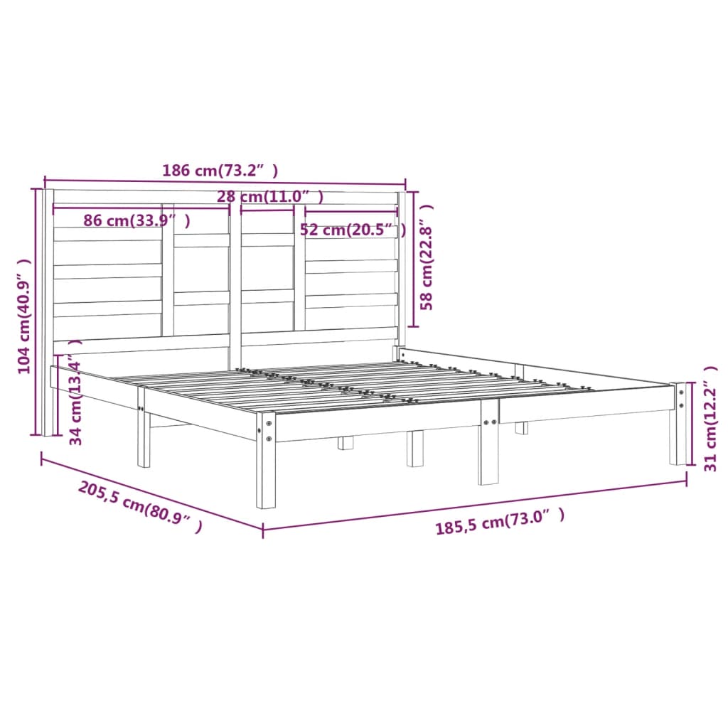 Cadre de lit sans matelas bois massif 180x200 cm