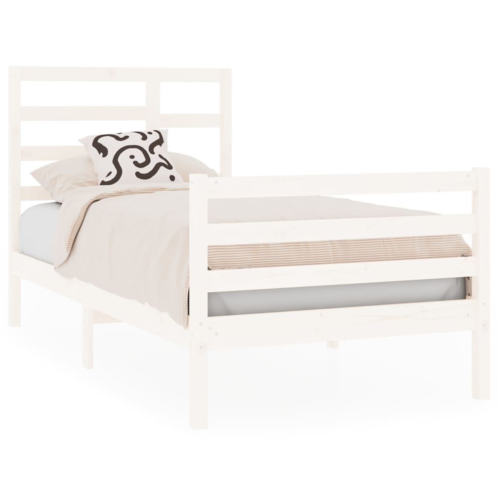 Cadre de lit sans matelas blanc bois massif 75x190 cm