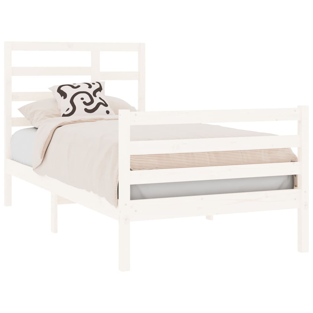 Cadre de lit sans matelas blanc bois massif 75x190 cm