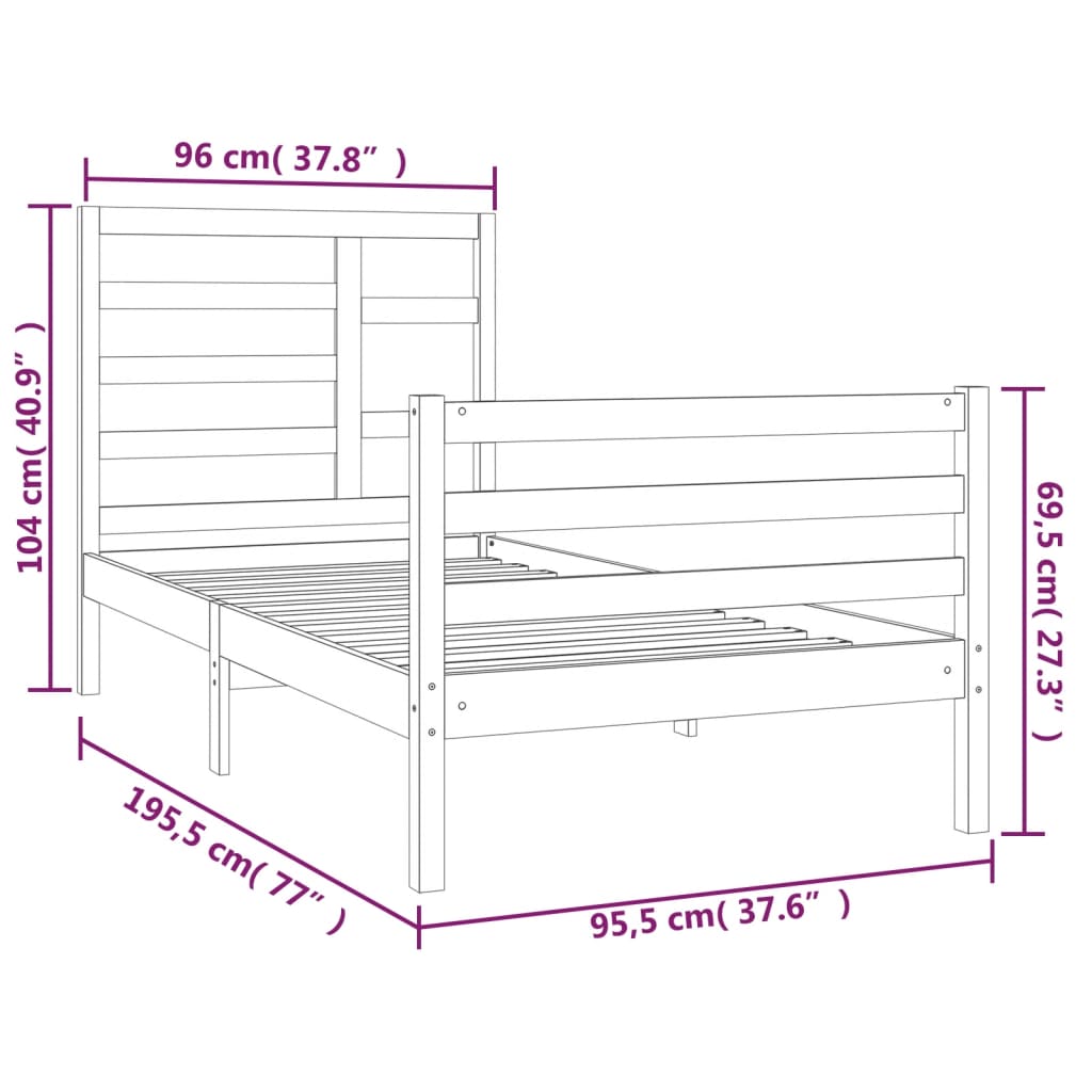 Cadre de lit sans matelas bois massif 90x190 cm