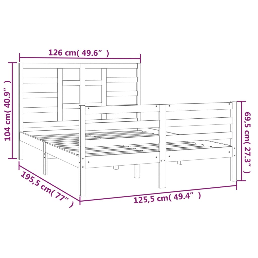 Cadre de lit sans matelas bois massif 120x190 cm