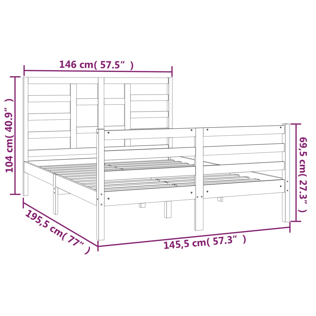 Cadre de lit sans matelas bois massif 140x190 cm