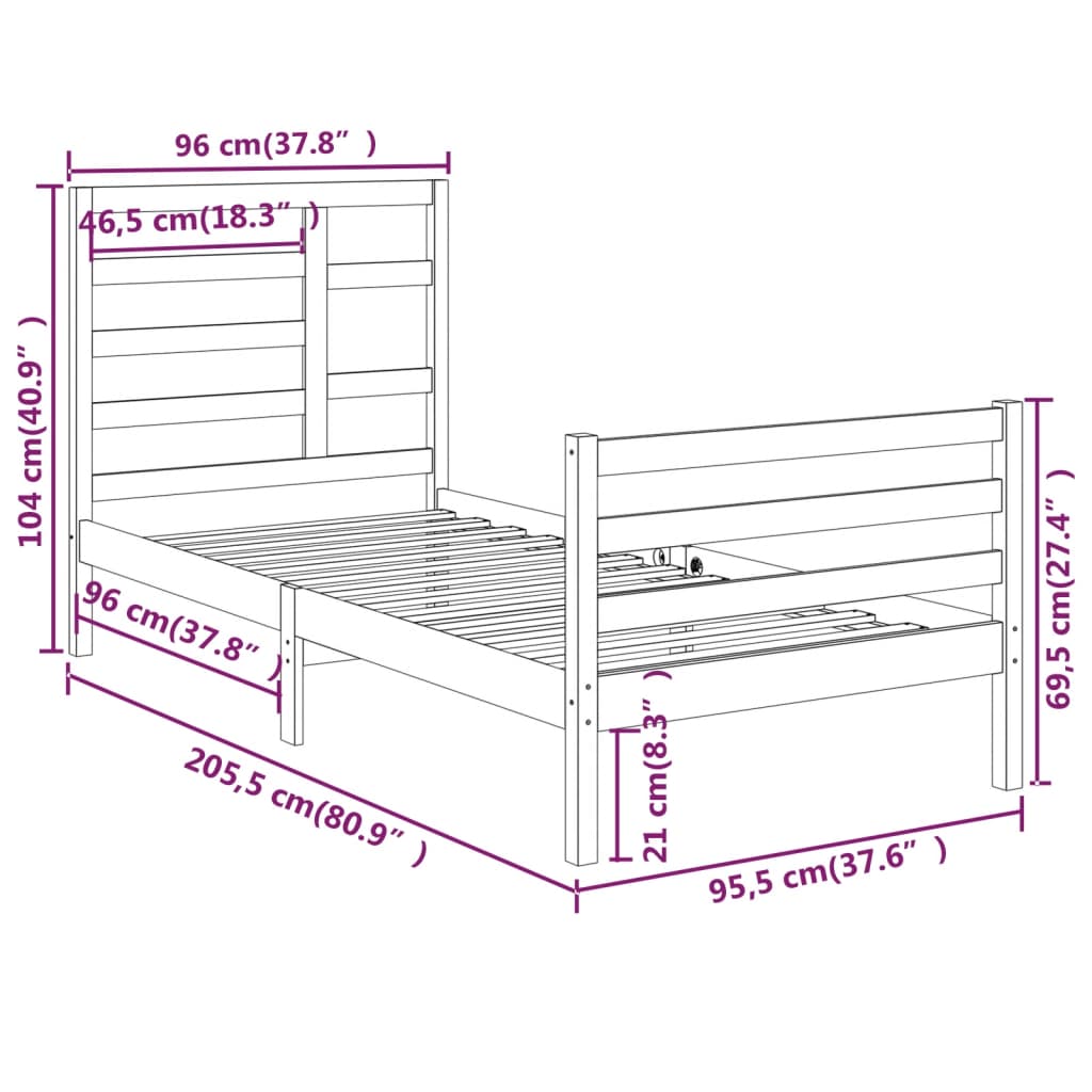 Cadre de lit sans matelas bois massif 90x200 cm