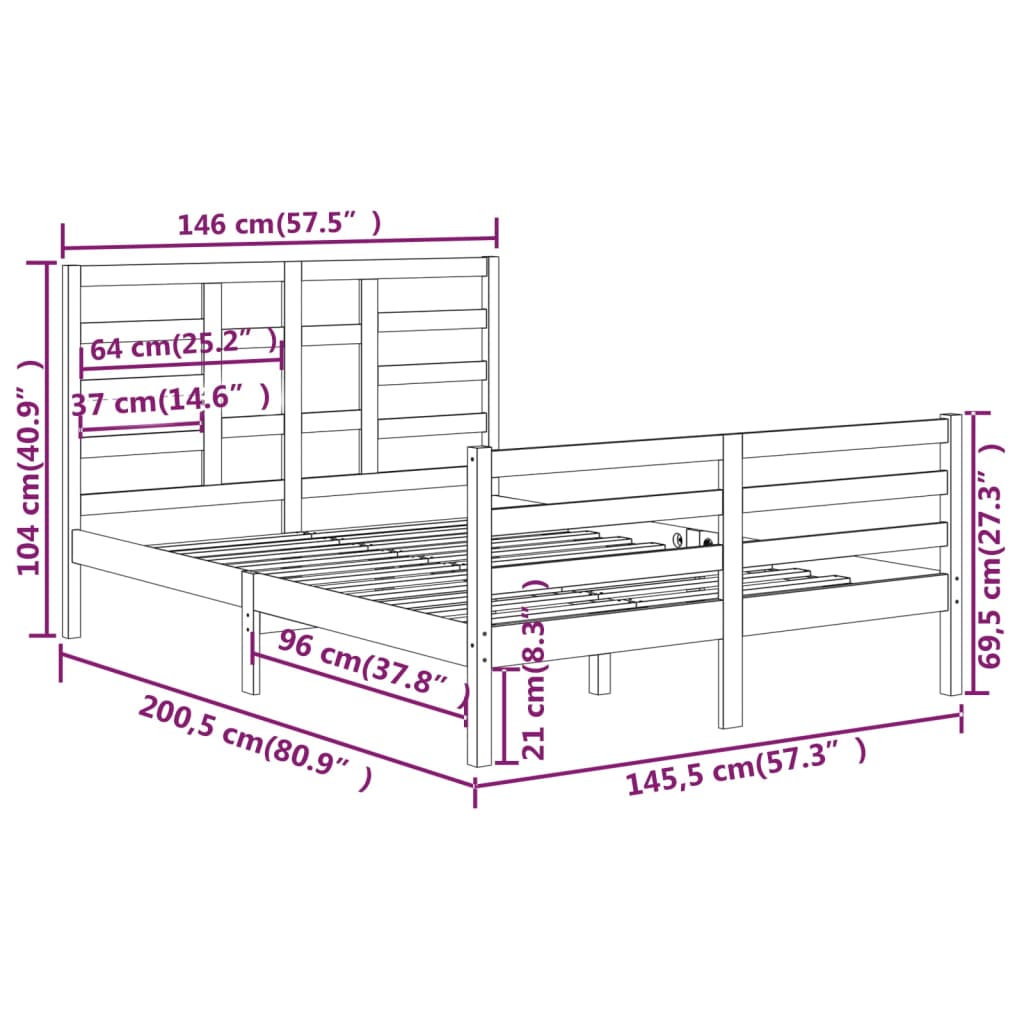 Cadre de lit sans matelas blanc bois massif 140x200 cm