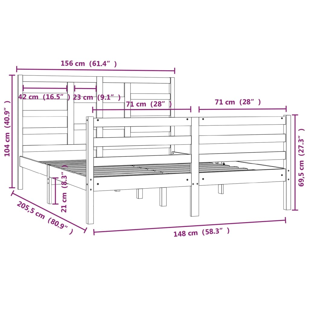 Cadre de lit sans matelas bois massif 150x200 cm