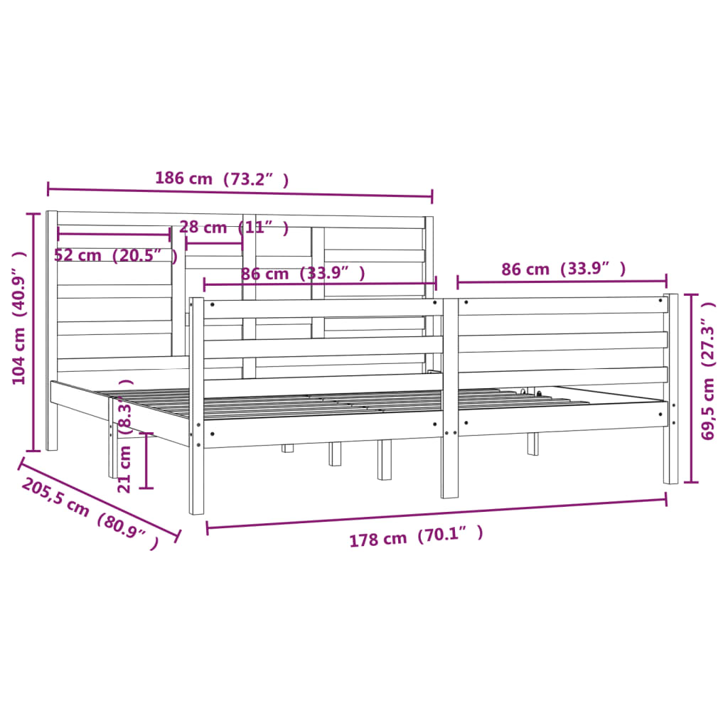 Cadre de lit sans matelas bois massif 180x200 cm