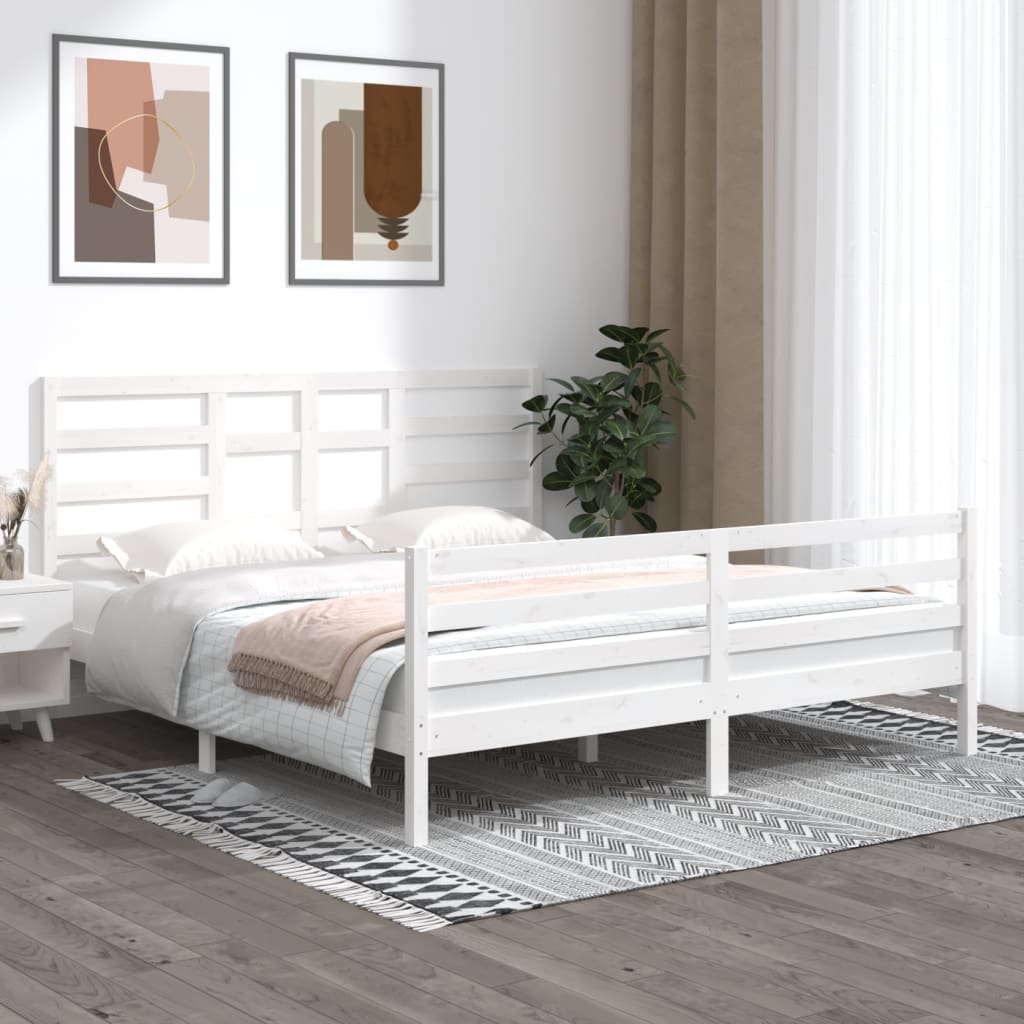 Cadre de lit sans matelas blanc bois massif 180x200 cm