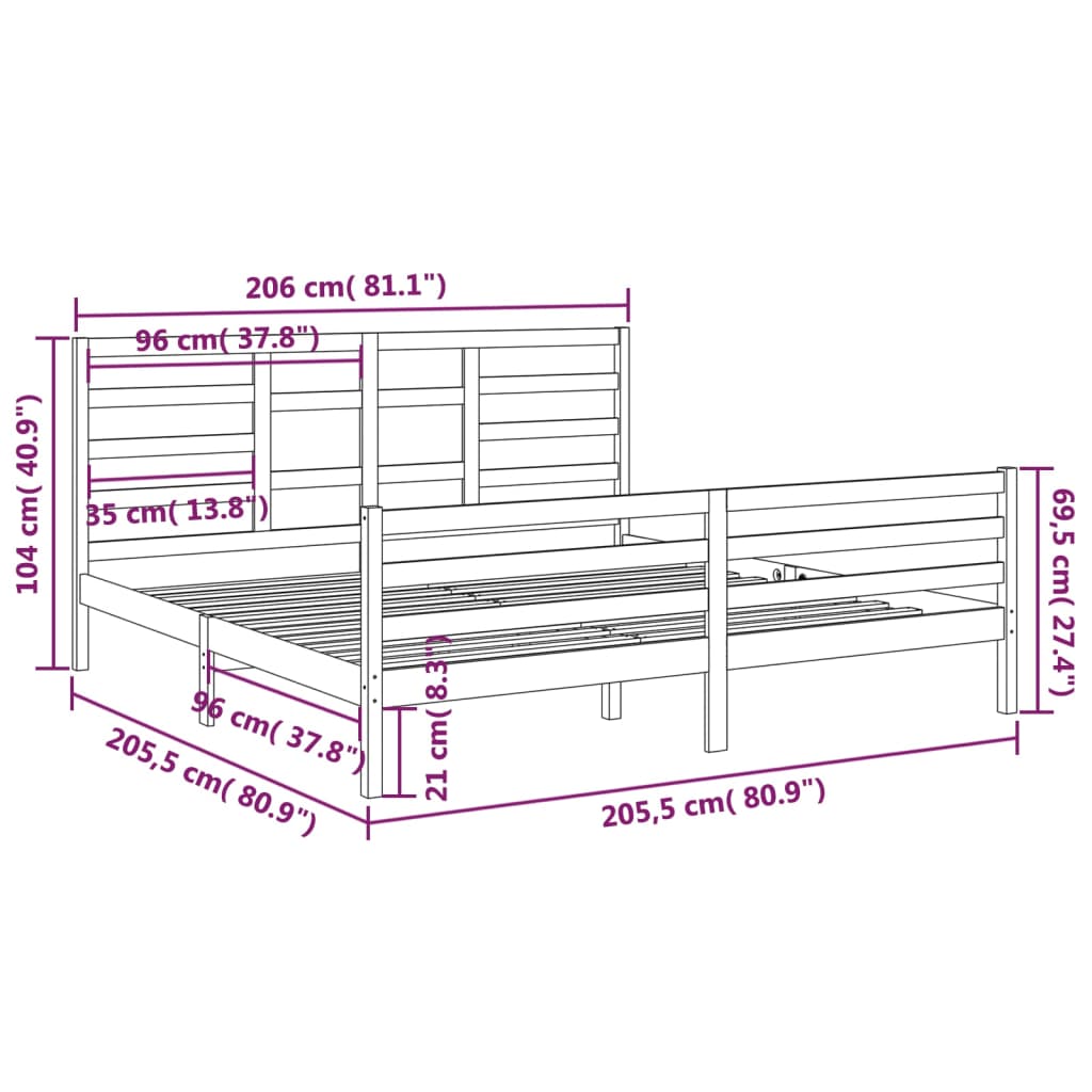 Cadre de lit sans matelas bois massif 200x200 cm