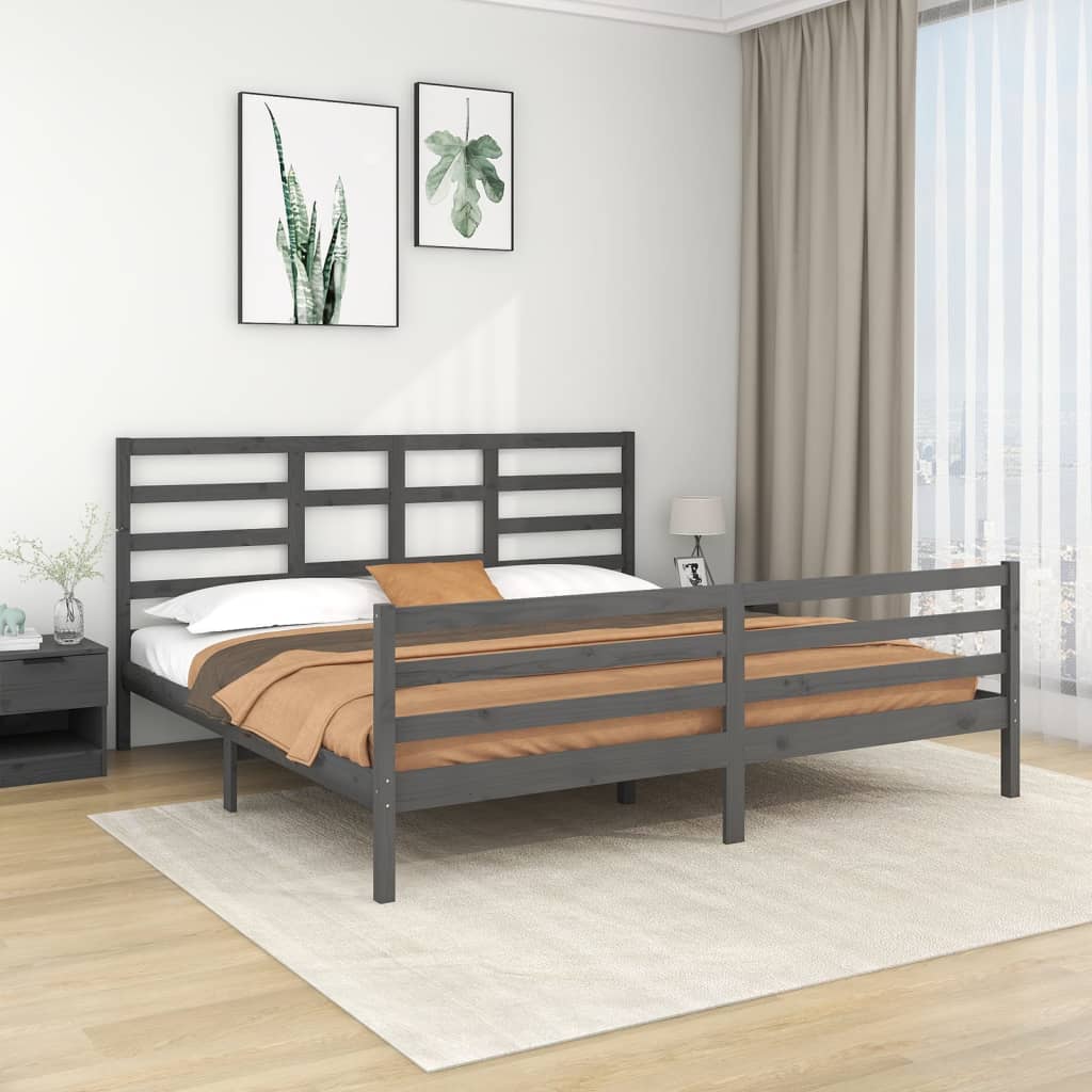 Cadre de lit sans matelas bois massif gris 200x200 cm