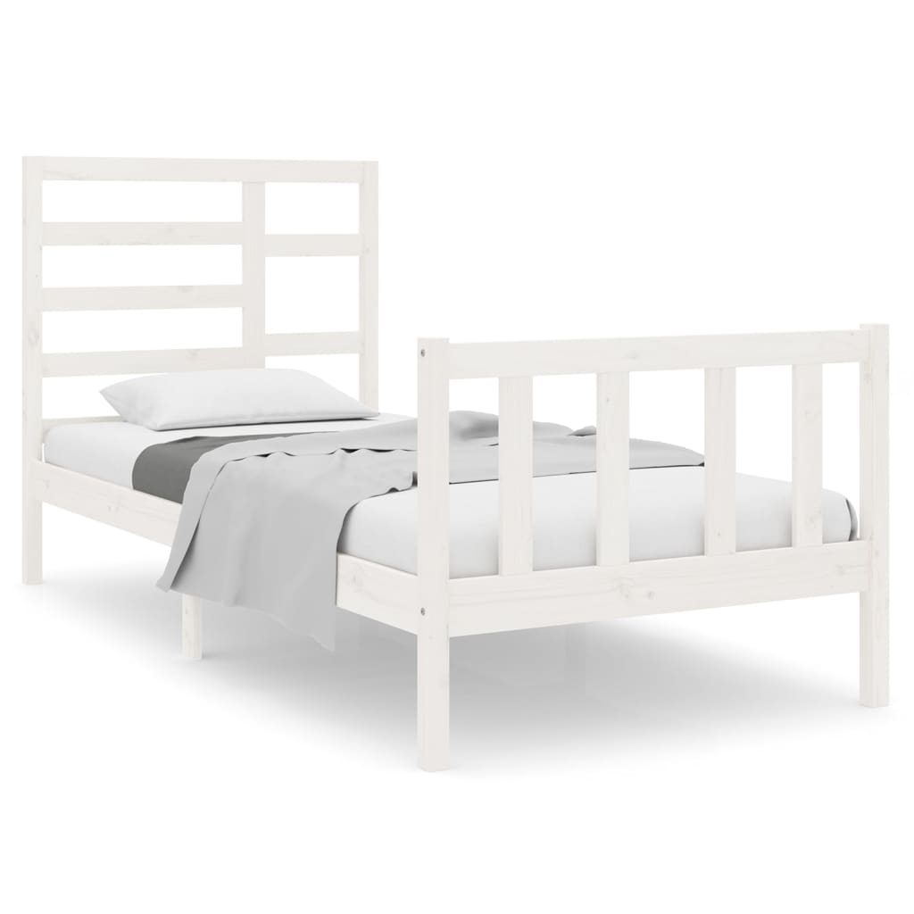 Cadre de lit sans matelas blanc bois massif 75x190 cm