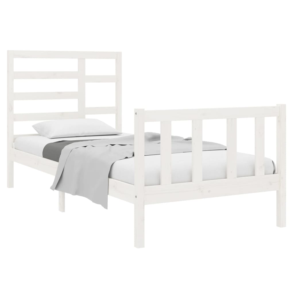 Cadre de lit sans matelas blanc bois massif 75x190 cm