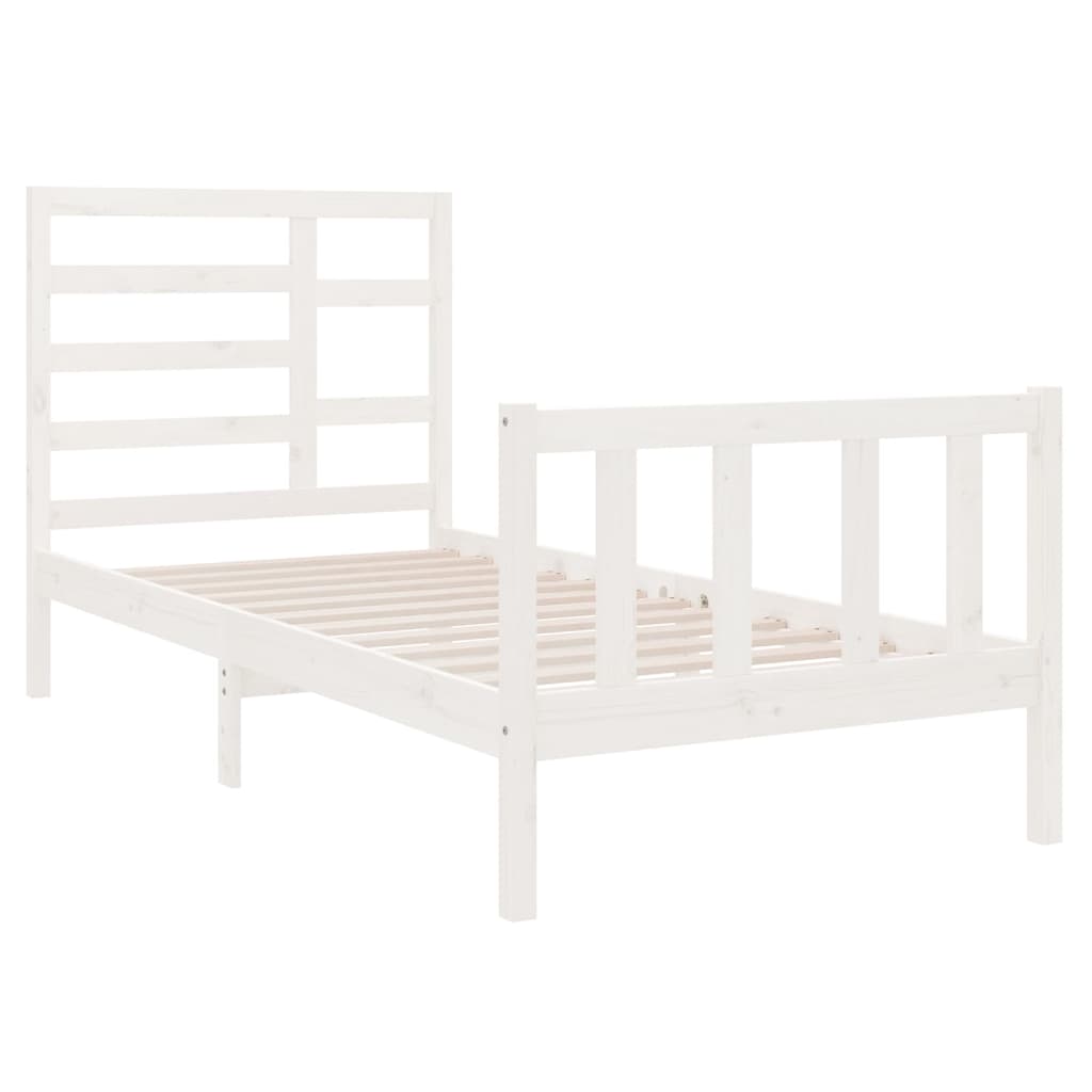 Cadre de lit sans matelas blanc bois massif 75x190 cm