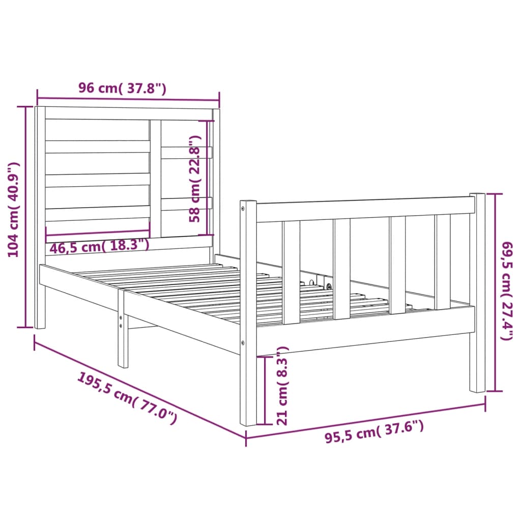 Cadre de lit sans matelas bois massif 90x190 cm