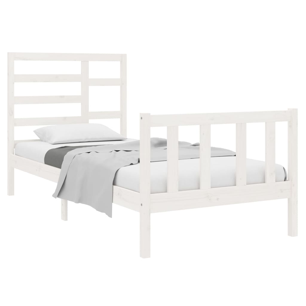 Cadre de lit sans matelas blanc bois massif 90x190 cm