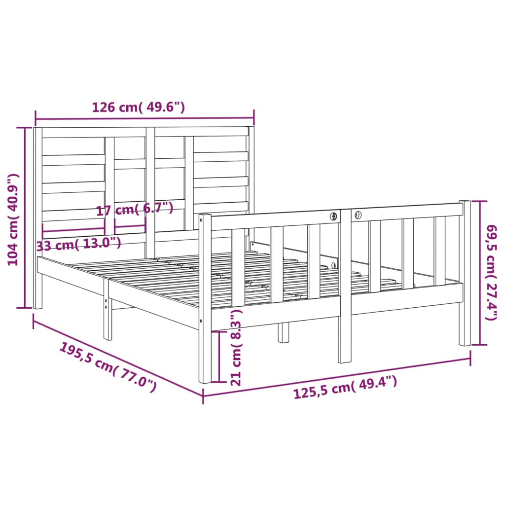 Cadre de lit sans matelas bois massif 120x190 cm