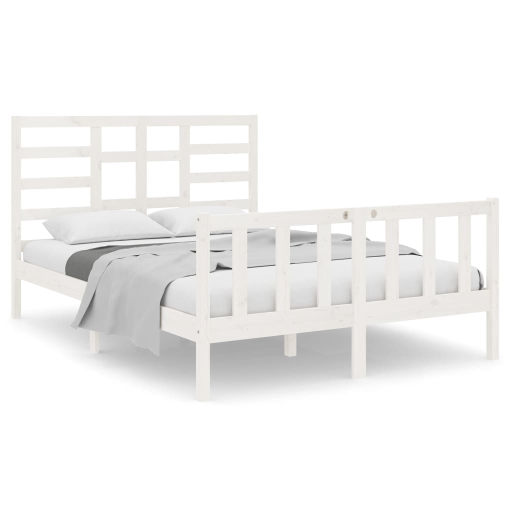 Cadre de lit sans matelas blanc bois massif 120x190 cm