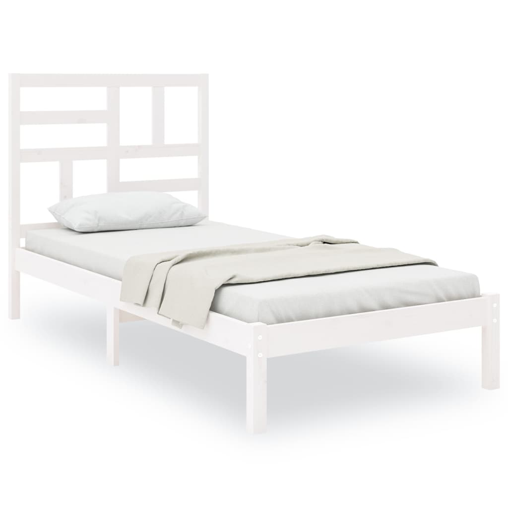 Cadre de lit sans matelas blanc bois massif 75x190 cm