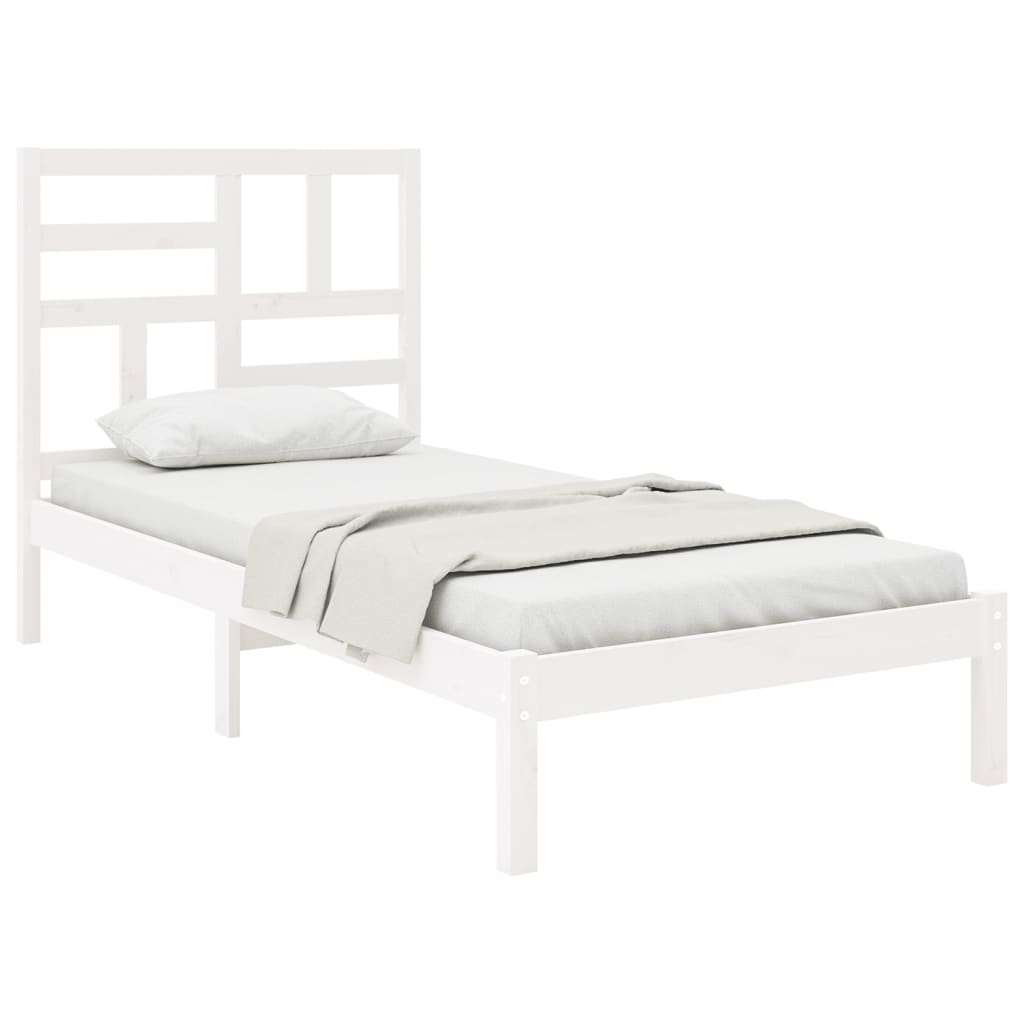 Cadre de lit sans matelas blanc bois massif 75x190 cm