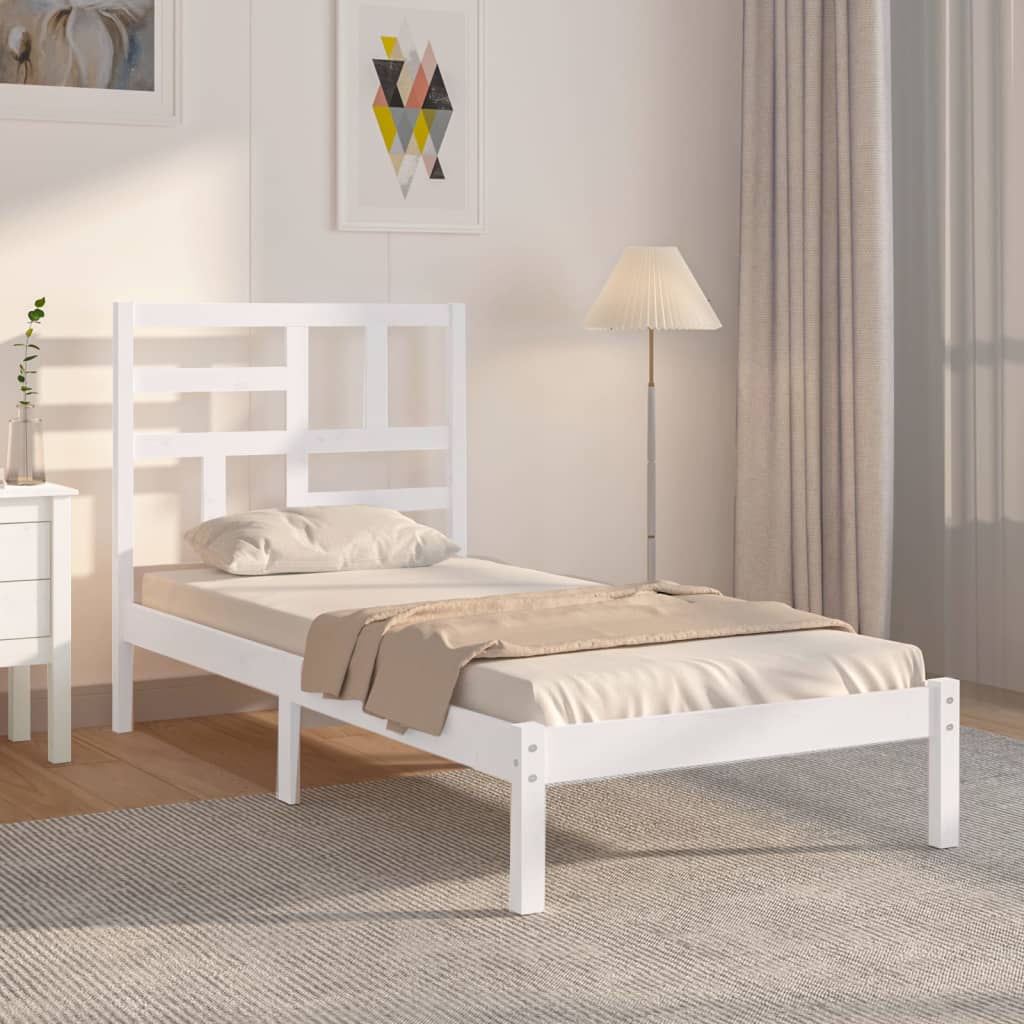 Cadre de lit sans matelas blanc bois massif 75x190 cm