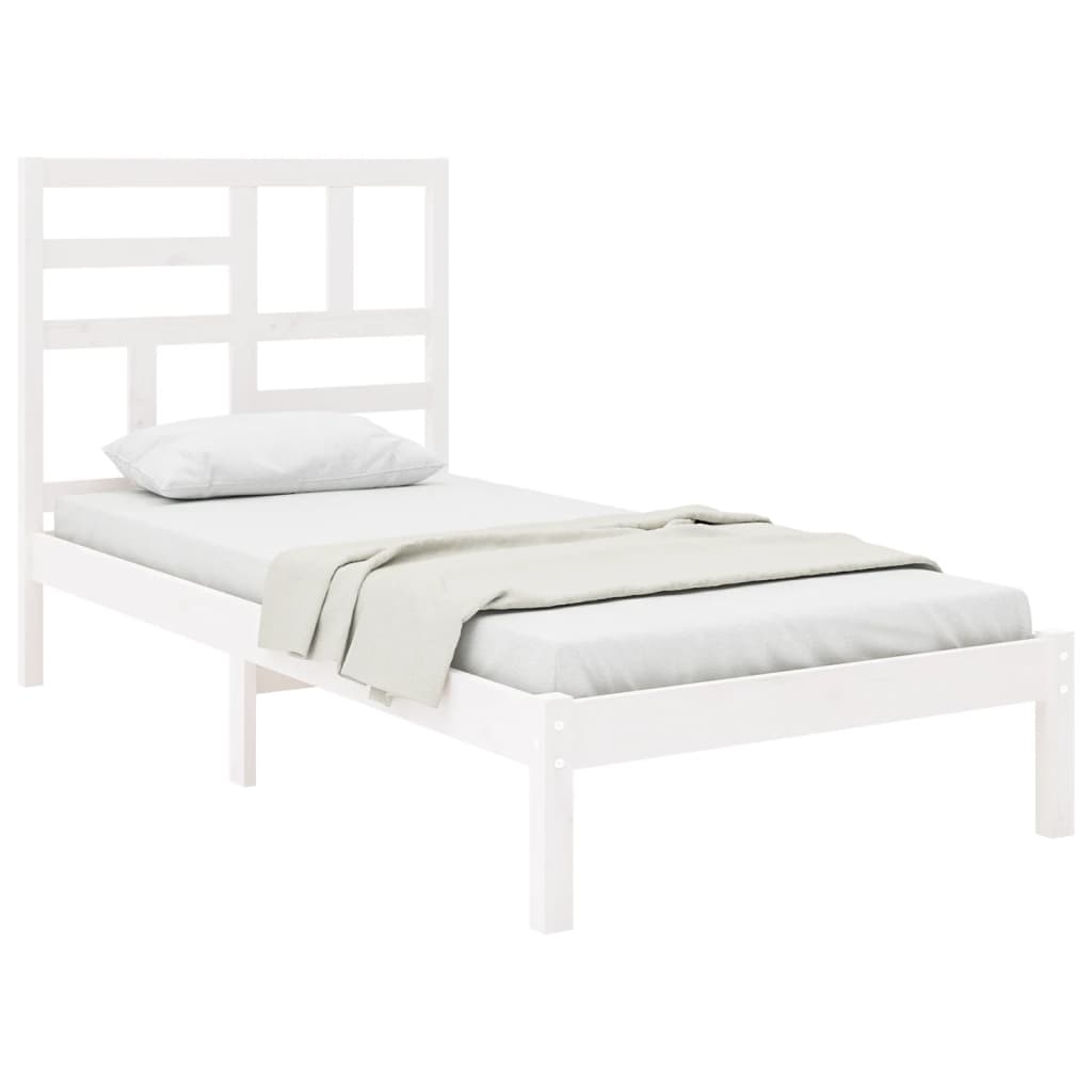 Cadre de lit sans matelas blanc bois massif 90x190 cm